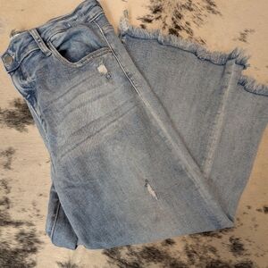 Risen Light Wash Frayed Hem Ankle Jeans